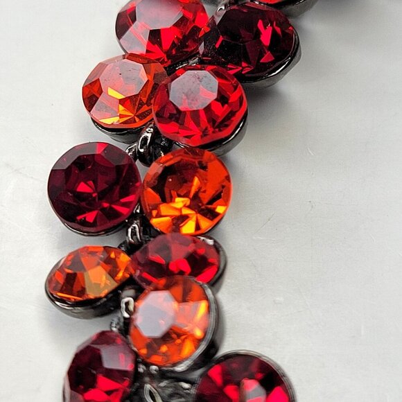 Red Orange Crystal Rhinestone STATEMENT Bracelet - Picture 4 of 7
